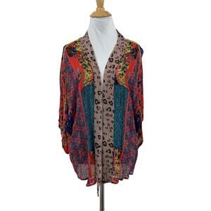 Elizabeth Gillett Cardigan Women Medium Sheer Floral Cheetah Open Front Cover Up